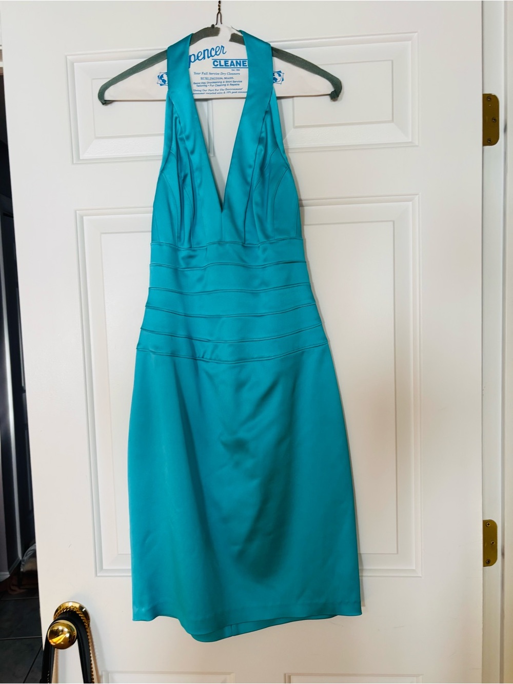 Cache Teal One-Shoulder Satin Cocktail Dress